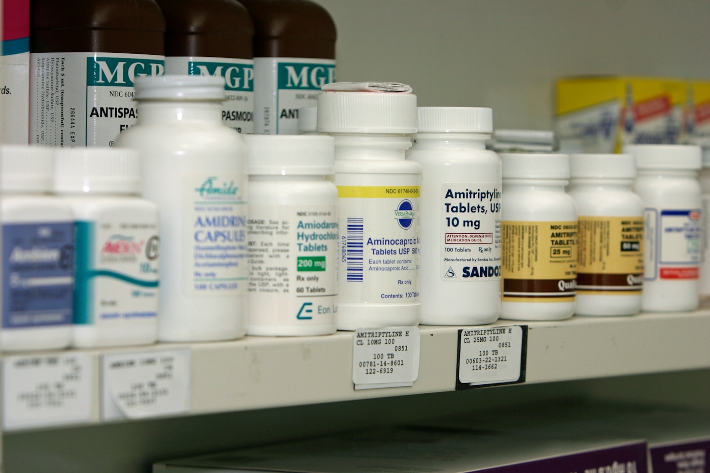 Modern organized pharmacy medicine shelves